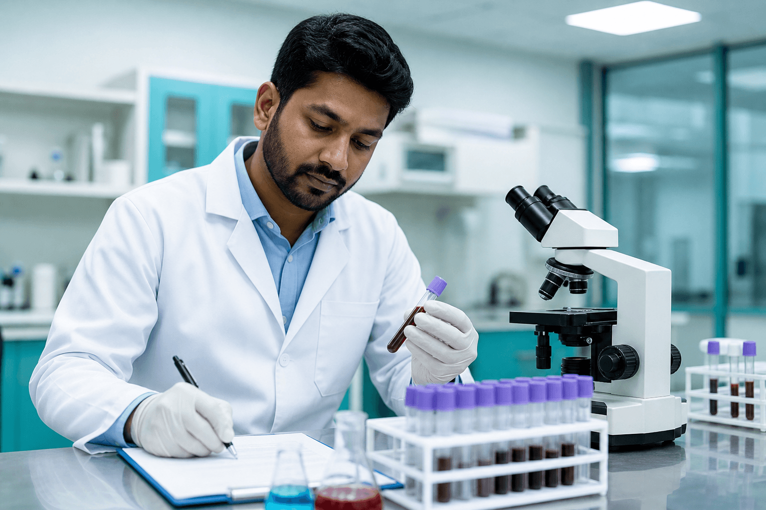Medical professional analyzing blood samples